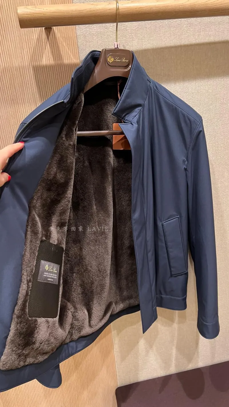 Herrenjacken Frühling und Herbst Loro Piana Freizeit marineblaue Reversjacke mit Biberhaarfutter