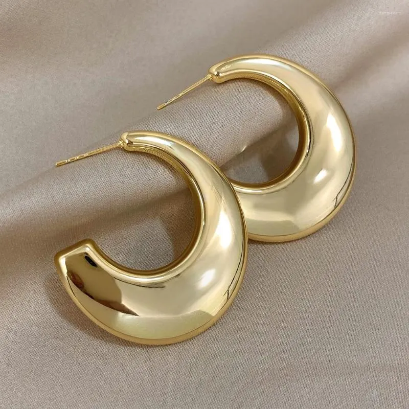 Boucles d'oreilles cerceau DODOHAO 316L en acier inoxydable rond large forme de C pour les femmes mode épais couleur or fille corps fête bijoux