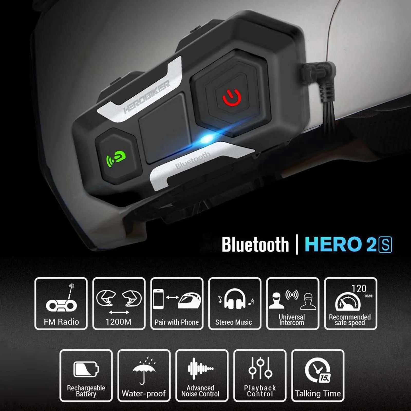 Motorcycle Intercom Interphone 1200M Bluetooth Headset Waterproof for Helmet