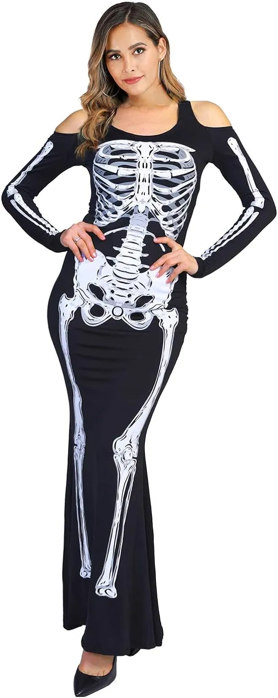 Halloween-kostuums Dames skeletkostuum Heksenjumpsuit Enge Halloween-volwassenenjurk voor dames - Grappig cosplayfeest