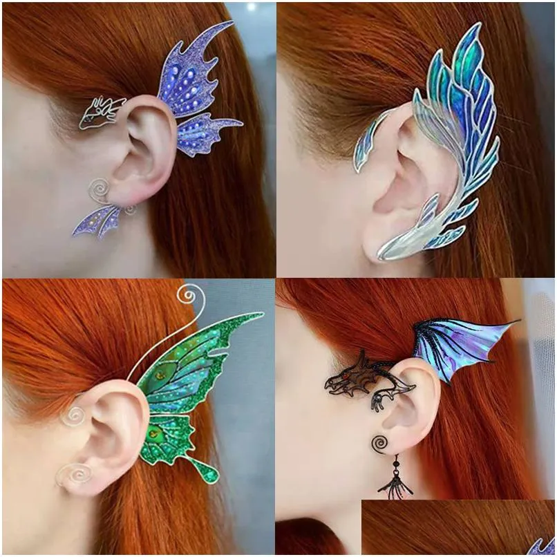 Manchette d'oreille Elf Poignets Papillon Clip Boucles D'oreilles Manches Pendentif Sans Perforation Dragon Een Cosplay Fée Wrap Drop Livraison Bijoux Dhs2A