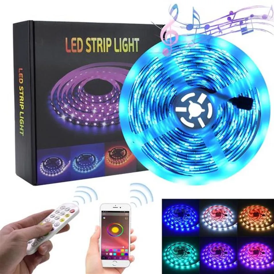 5m luzes de tira led rgb tiras fita luz 150 leds smd5050 à prova dwaterproof água controlador bluetooth 24key controle remoto 260g