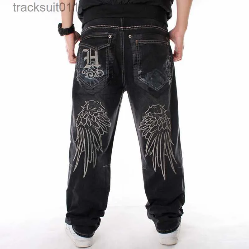 Jeans pour hommes Co Homme Loose Baggy Jeans Hiphop Skateboard Denim Pantalon Street Dance Hip Hop Rap Pantalons noirs Taille chinoise 30- L230926