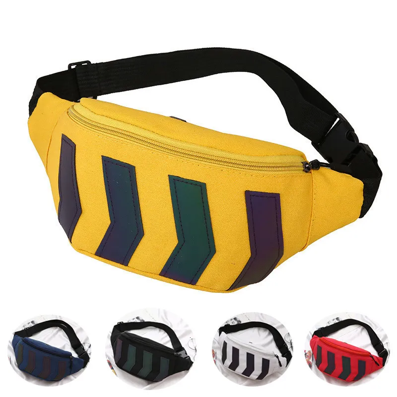 Evening Bags Canvas Waist Bag Fanny Pack with Earphone Hole Reflective Strip Hip Bum Banana Waistbag Women Men Travel Phone Holder 230925