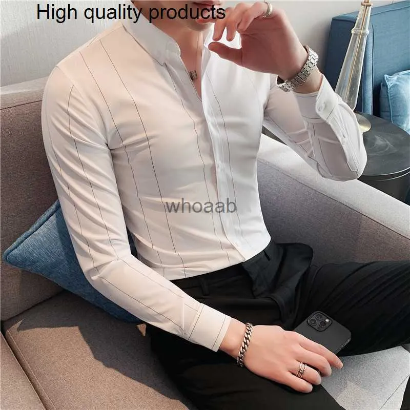 Camisas masculinas outono listra retalhos camisas formais para homens magro manga longa branco botão até camisa vestido de negócios escritório camisas S-5XL YQ230926