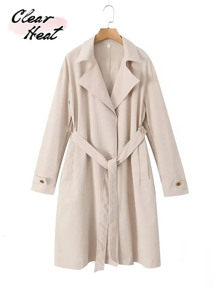 Womens Wool Blends Solid Single Breasted Lapel Trench with Belt for Women Fashion V Neck Long Sleeve Loose Coat Lady Antumn Winter 230925