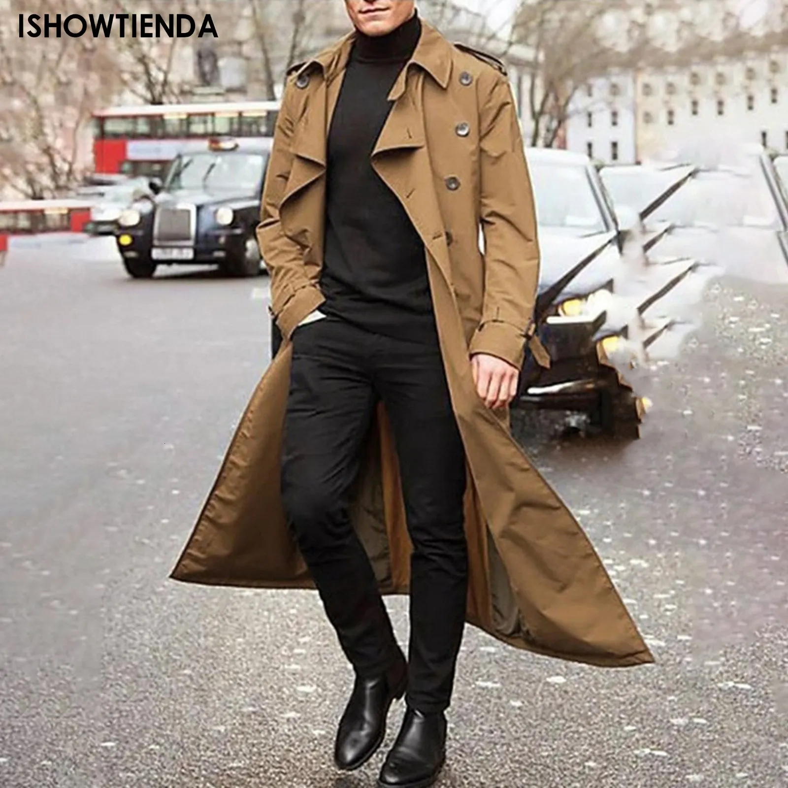 Male trench coat shop with hood