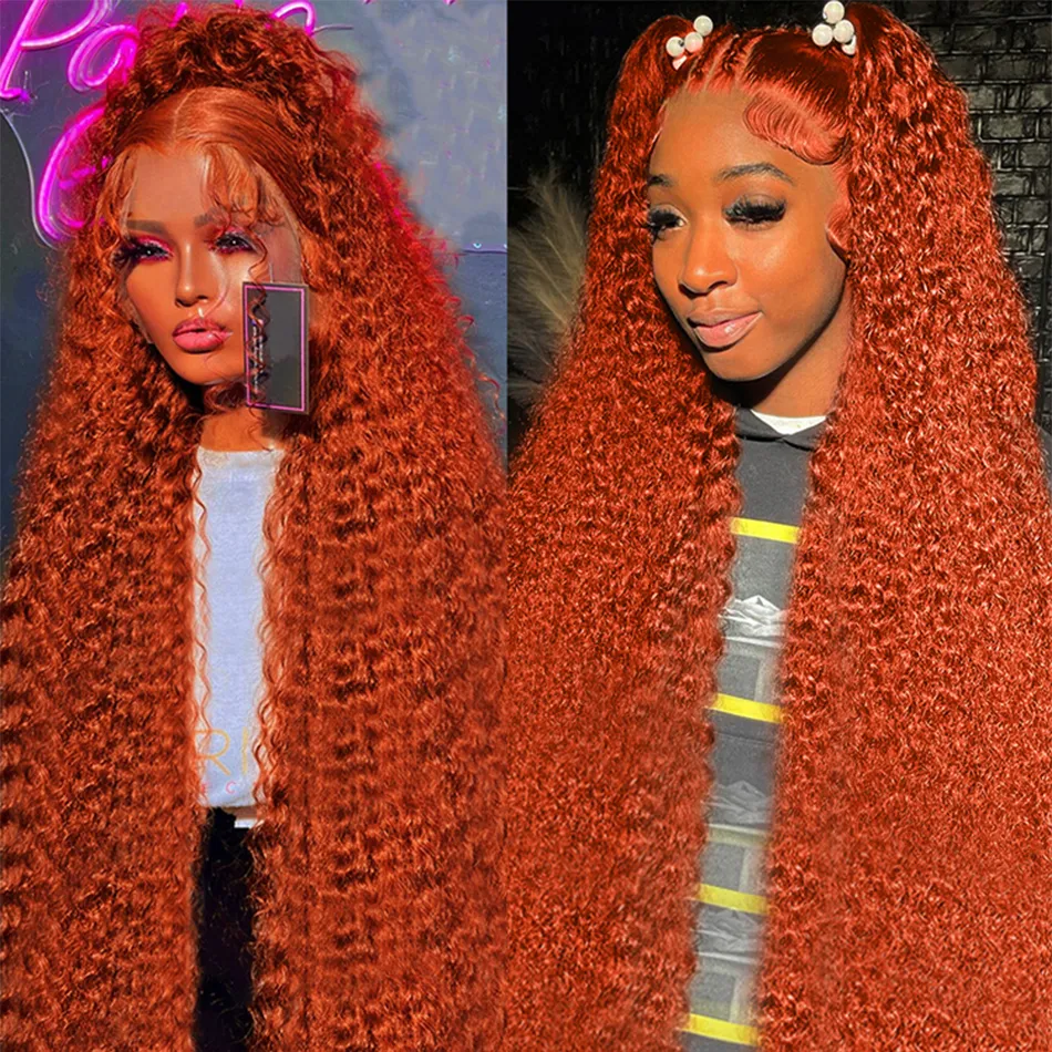 250 Densitet Deep Curly Human Hair Wigs 360 Spets Frontal Ginger Curly Glueless Wig Orange Colored HD Deep Wave Lace Frontal Wigs For Women