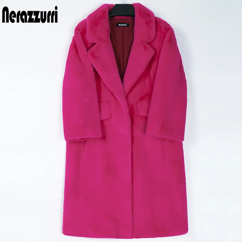 Pelliccia da donna Pelliccia sintetica Nerazzurri Cappotto invernale lungo in pelliccia sintetica rosa da donna Risvolto caldo spesso nero morbido soffice giacca ampia moda coreana 230926