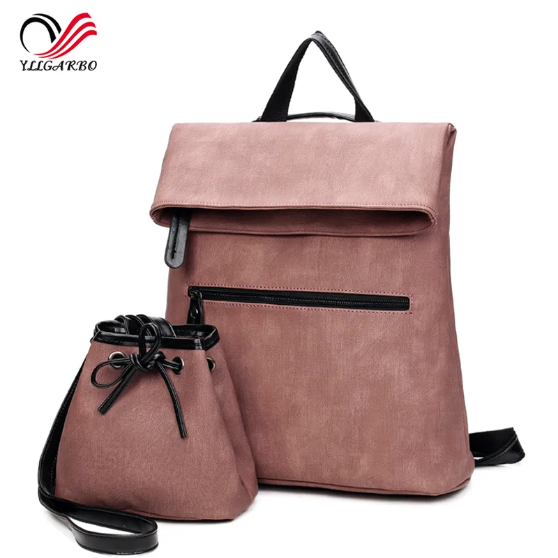 Schultaschen 2023 Einfache Stil Rucksack Frauen Leder Umhängetasche Für Teenager Mädchen Mode 2 Stück Set Rucksack Multifunktions Rucksäcke 230926