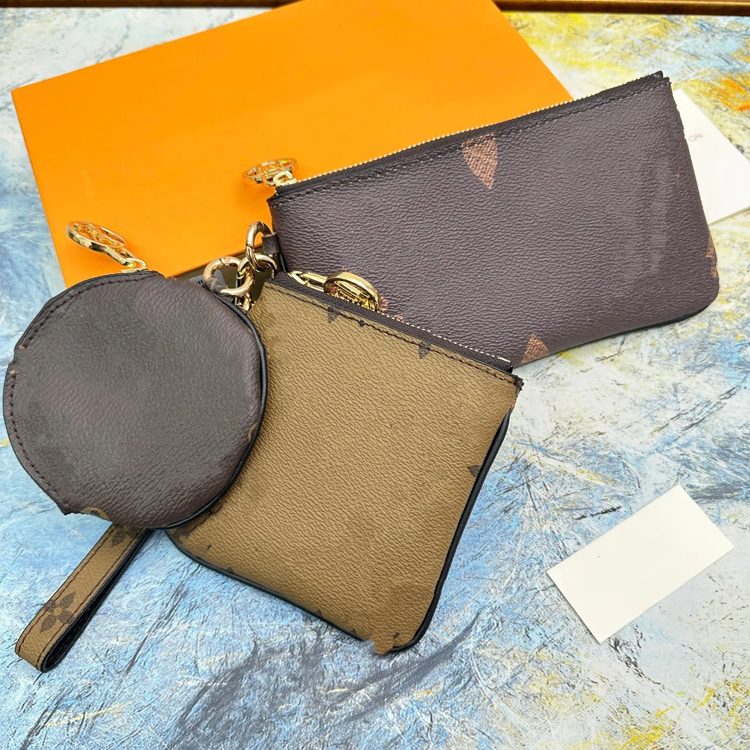 Luxury card holder Designer coin purse wallet keychain coin pouch 2024 designer wallet for women fashion high quality leather 3-piece set purses Credit card package