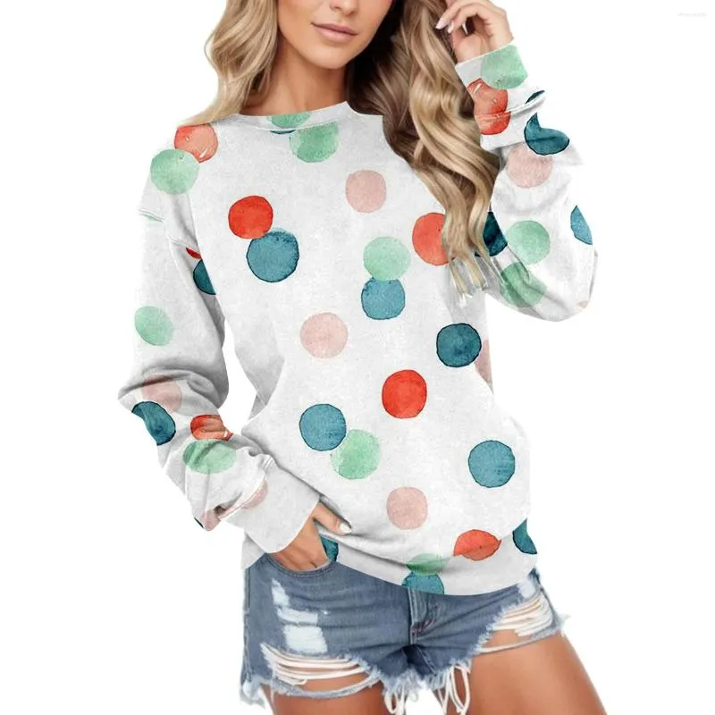 Women's Hoodies Polka Dots Graphic Sweatshirt For Womens Crew Neck Printing Hoodie Long Sleeve Top Cute Loose Pullover Autumn Clothes