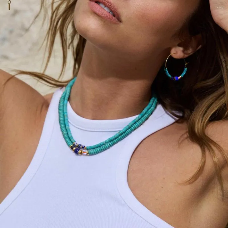 Yoiumit – collier ras du cou rétro en pierre naturelle, bleu Turquoise, glaçure colorée, collier de perles, petit Design féminin, chaîne, bijoux cadeau