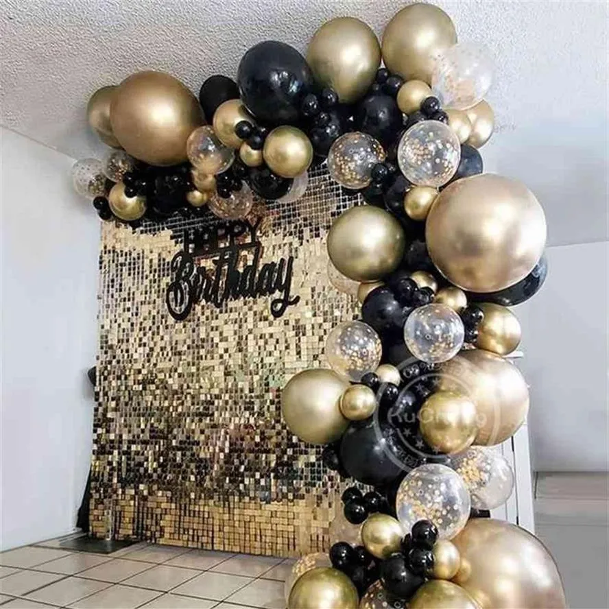 121st Balloon Arch Garland Kit Chrome Gold Latex Black Balloons Wedding Baby Baby Baby Birthday Globos Dekorationer 210719221J