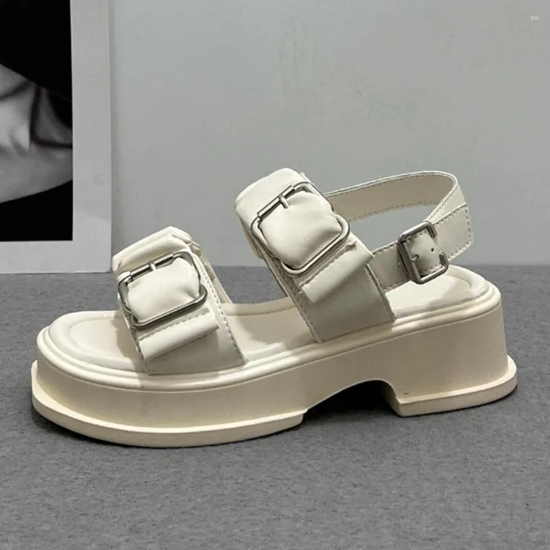 Модельные туфли. 2023. Черные летние сандалии на платформе для отдыха из натуральной кожи для женщин. Шикарные женские туфли на квадратном каблуке.