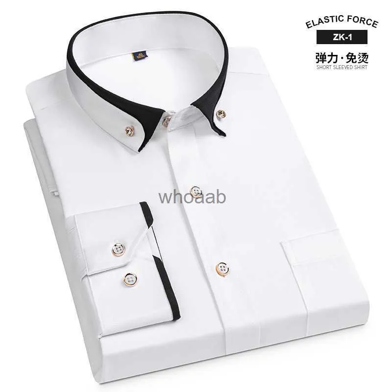 Men's Dress Shirts New Arrival Fashion Pring Elastic Non Ironing Long Sleeve Men's Youth Diamond ButtonThin Business Shirt Size S M L XL 2XL 3XL4XL YQ230926