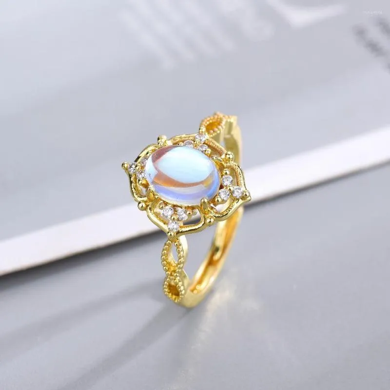 Bröllopsringar Vintage 18K Guldpläterad Moon Stone Engagement för Women Ladies Band Storlek Justerbara trendiga smycken