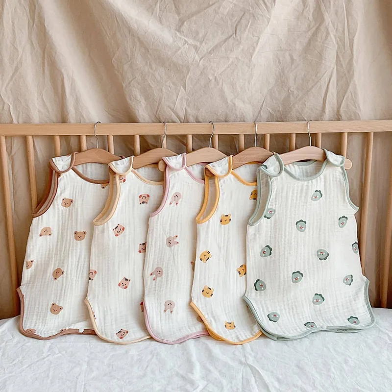 Schlafsäcke MILANCEL Babyschlafsack ärmellose Weste geborenes Kind Anti-Kick-Steppdecke Sommer dünnes doppellagiges Baumwollgarn 230926