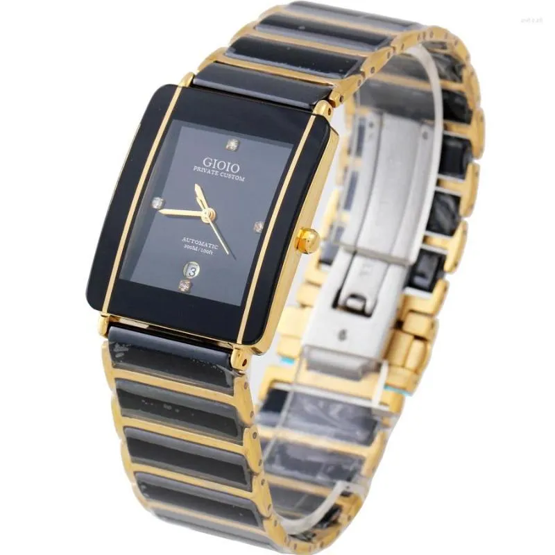 Montres-bracelets de luxe hommes femmes mode jaune or argent quartz classique rectangle noir céramique acier inoxydable