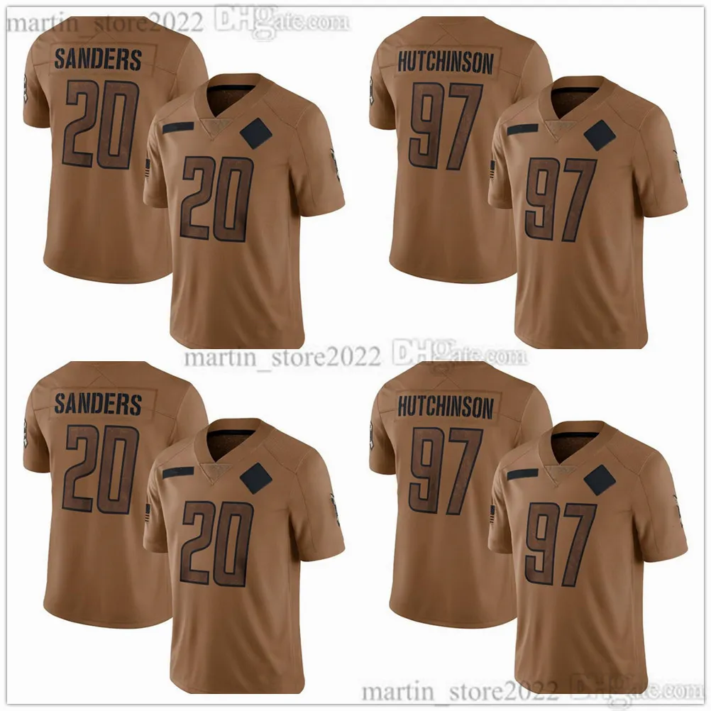 Maillots Salute To Service Limited 2023 20 Barry Sanders 97 Aidan Hutchinson 16 Jared Goff 14 Amon-Ra St. Brown 9 Jameson Williams 46 Jack Campbell 58 Penei Sewell