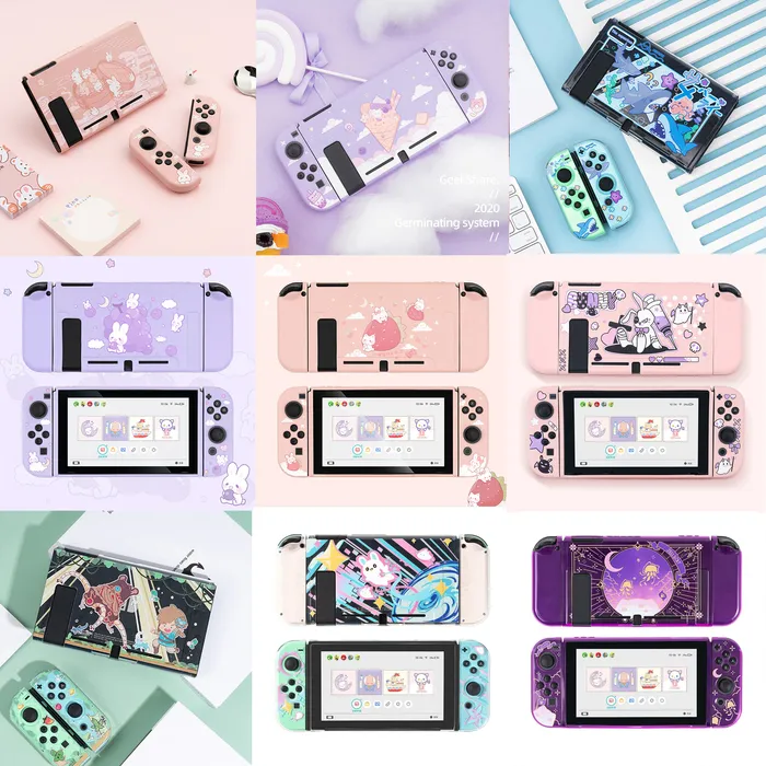 Accessoirebundels Schattig Paars Roze Konijn Kat Zachte TPU Huidbeschermhoes voor Nintendo Switch NS Console Joy-Con Controller Behuizing Shell Cover 230925