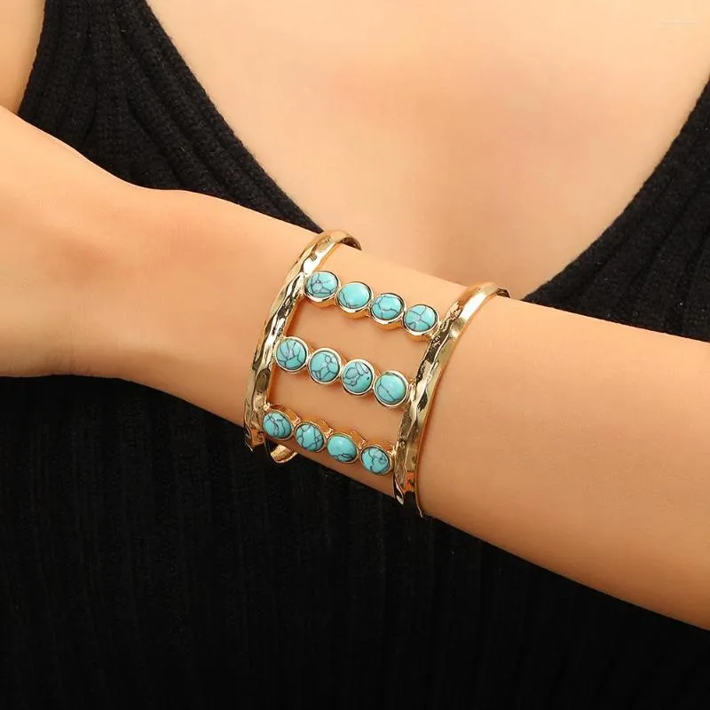 Bracciale rigido Bohemia Punk blu turchese braccialetto cavo color oro regolabile aperto per regalo di festa di nozze per ragazza da donna