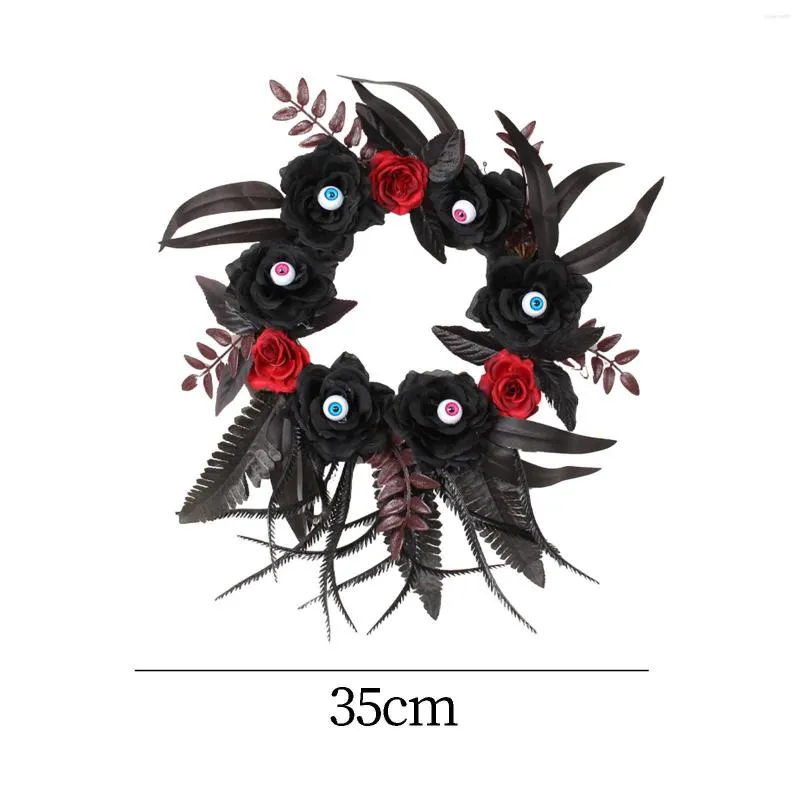 Fleurs décoratives Halloween globe oculaire artificiel rose noire décoration de couronne suspendue robuste guirlande florale faite à la main diamètre 35 cm pour