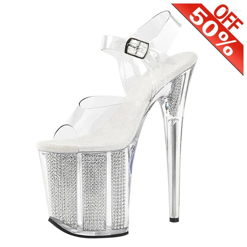 Sandals Fashion Through The Bright Bottom High Stripper Heels 20cm Pole Dance Shoes 8 Inch Crystal Platform Dress Sexy Fetish