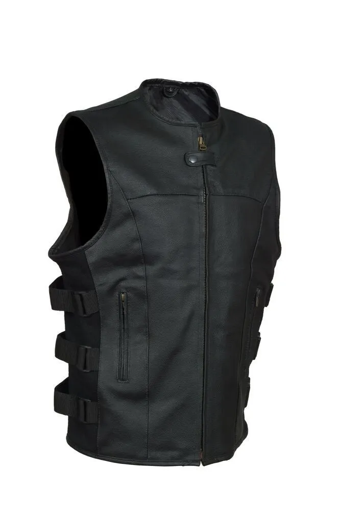 Men's Vests SWAT Style Motorcycle Biker Leather Vest with Two Concealed Gun Pockets 230925