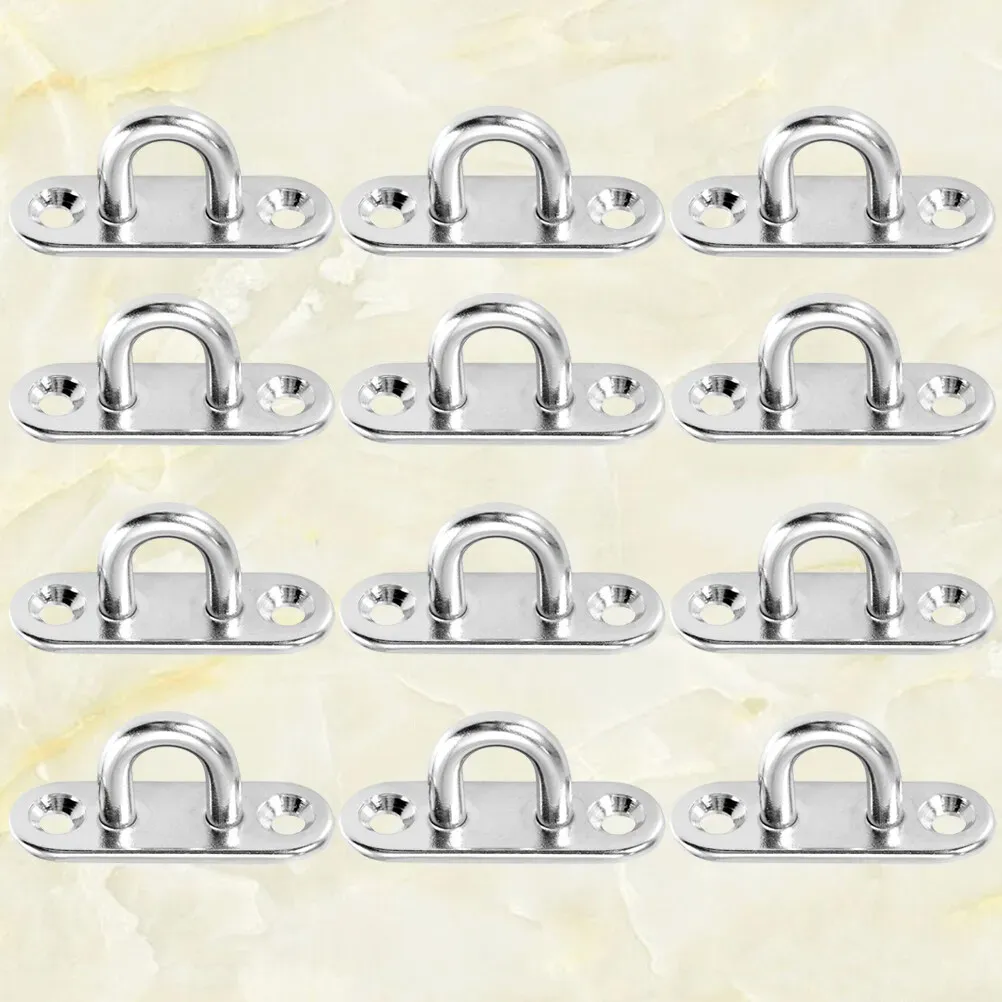 Pad Eye 12pcs, Oblong Pad Eye Plate, Bearing Hook Stainless Steel U Shaped Hanger Bearing Hook Wall Mount Hook Hanger for Store