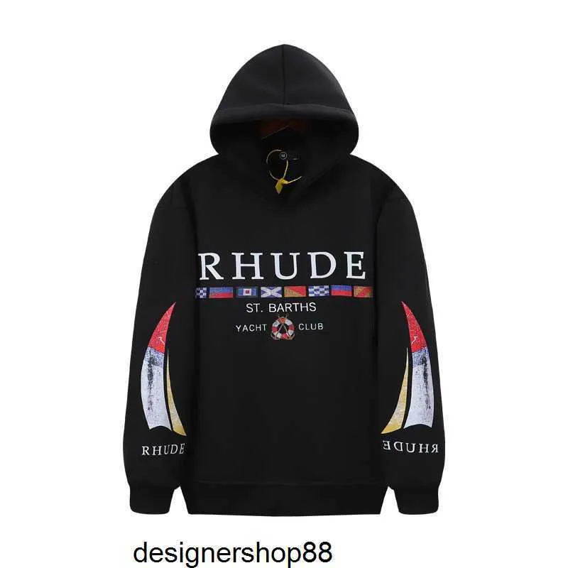 Rhode 23SS Autumn/Winter American Fashion Brand High Definition Printed Hip Hop Unisex Casual Hooded Plush tröja