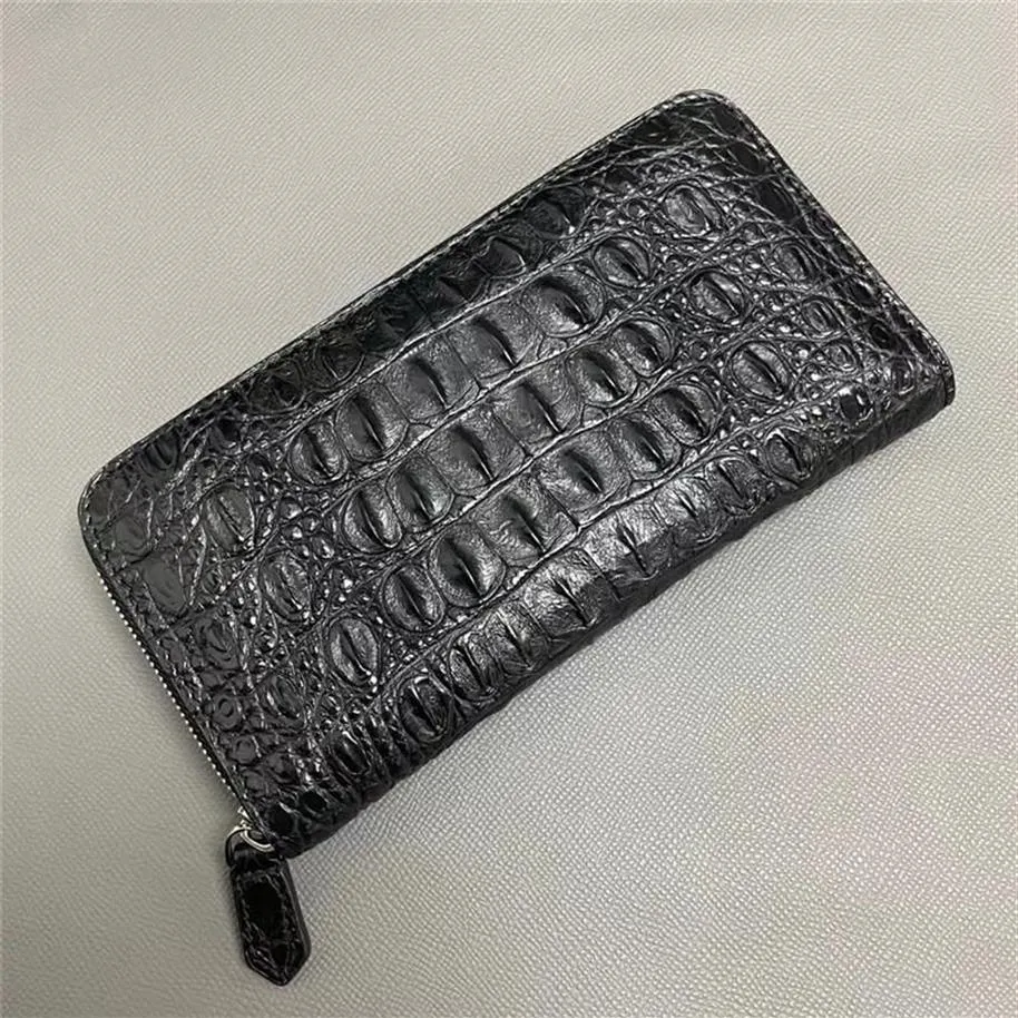 Exotic Genuine Crocodile Skin Men's Long Card Holders ZIP Wallet Authentic Real True Alligator Leather Male Small Clutch Purs241Q