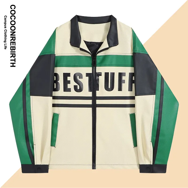 Vestes pour hommes Printemps Patchwork Vintage Baseball Veste Hip Hop Y2K Lâche Hommes Femmes Lettre Imprimer PU Vêtements En Cuir Street Racing Vêtements 230926