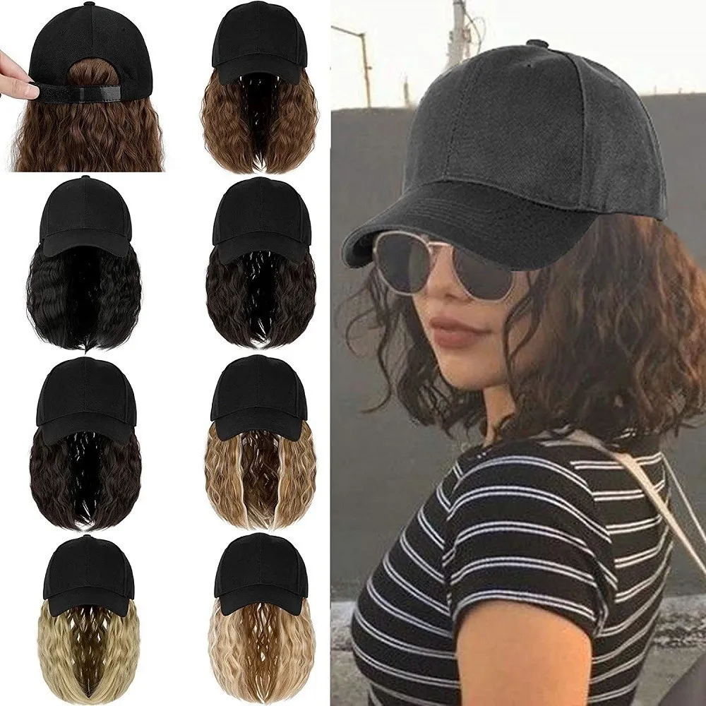 Perukkåpor Shangzi Baseball Cap Short Wig Curly Synthetic Baseball Cap Hair Wig Natural Black Knit Hat Wigs Naturally Synthetic Justerable 230925