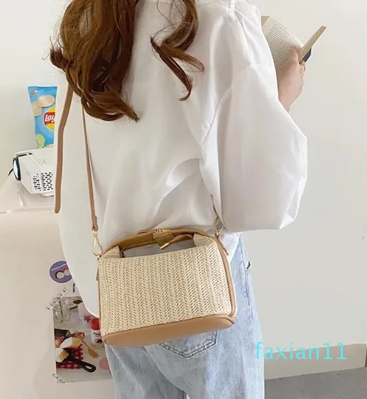 Straw Crossbody Bag for Women Bohemian Small Knitting Summer Purse and Handbag Vacational Bucket Beach