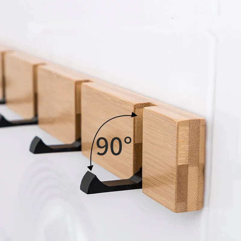 Towel Racks Wood Material Folding Towel Hanger Wall Hooks Coat Clothes Holder For Bathroom Kitchen Bedroom Hallway Invisible Robe Hook 230926