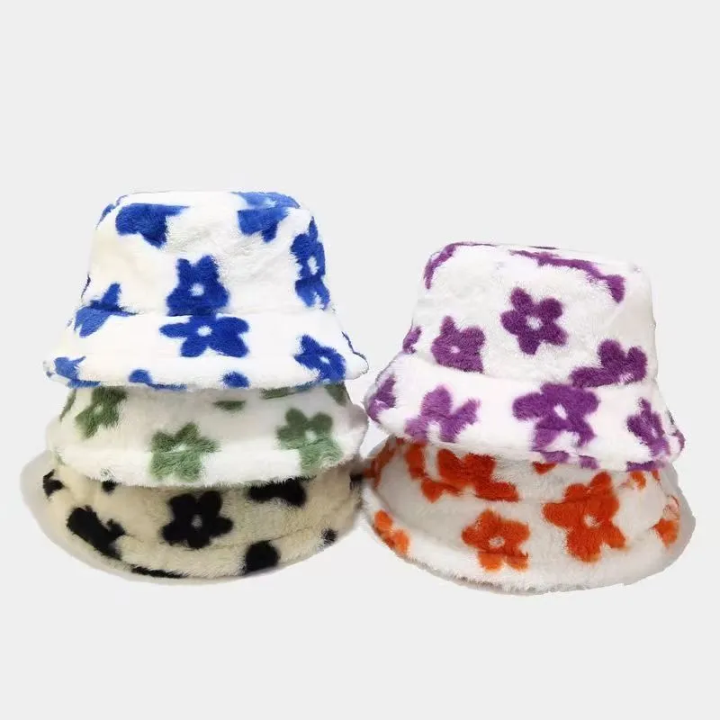 Осенне-зимняя рыбацкая шляпа, утолщенная теплая шляпа-горшок, универсальная корейская шляпа с плюшевым цветком