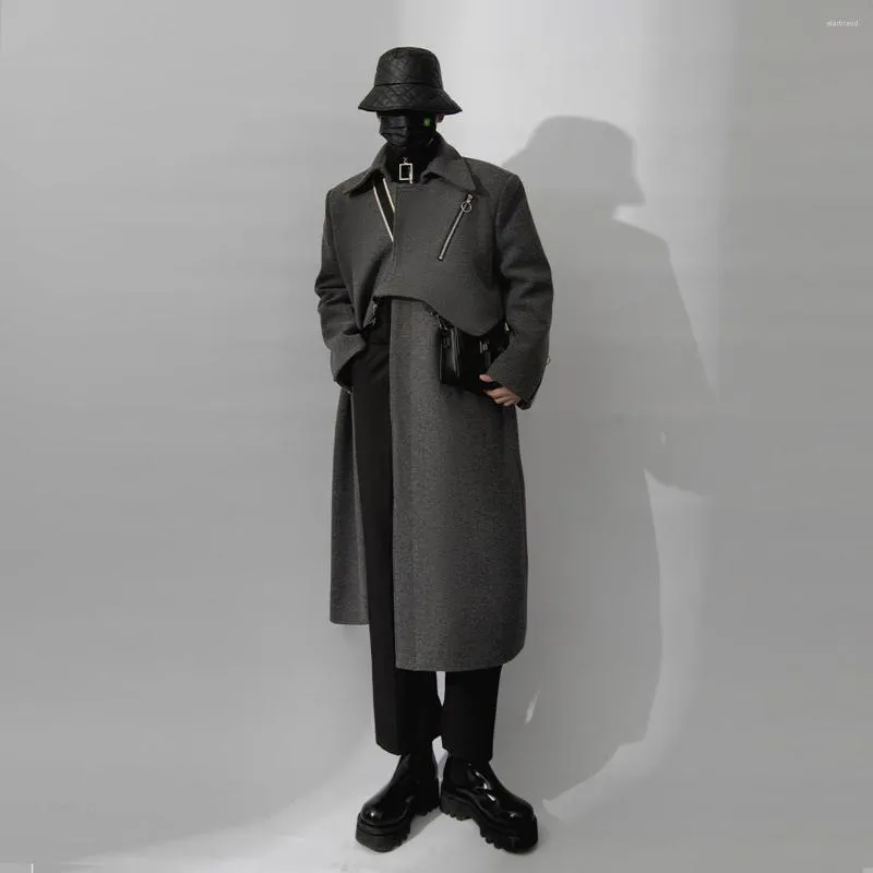 Wełna męska 2023 Winter High Sense of Woolen Plat Men's Leave Two Design Koreańska wersja The Long Trench