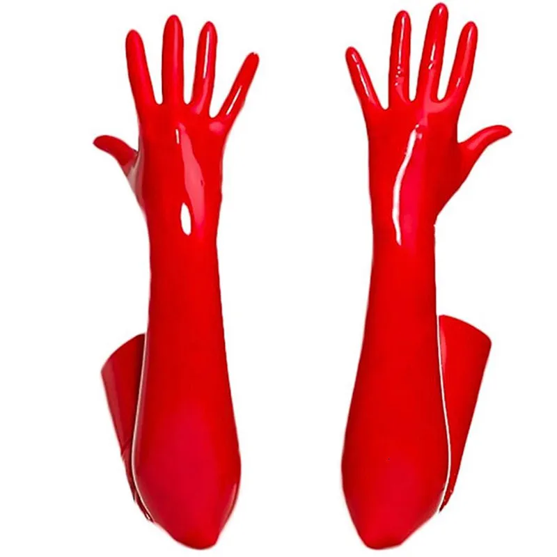 Five Fingers Gloves Sexy Women Faux Leather PVC Shiny Latex Long Punk Mitten Party Clubwear Cosplay Stage Costume Accessories 230925