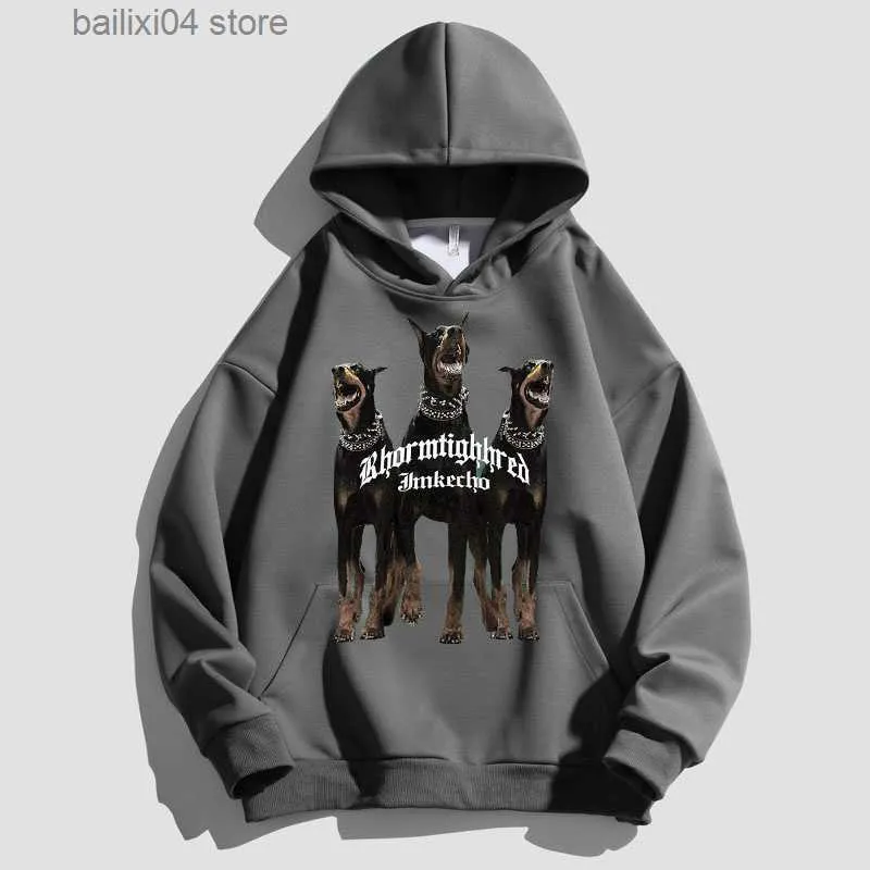 Herrtröjor tröjor kvinnor kläder doberman tröja med huva huva hösten bomull pullover mode trend hund grafik tryck hoodie damer casual coat t230926