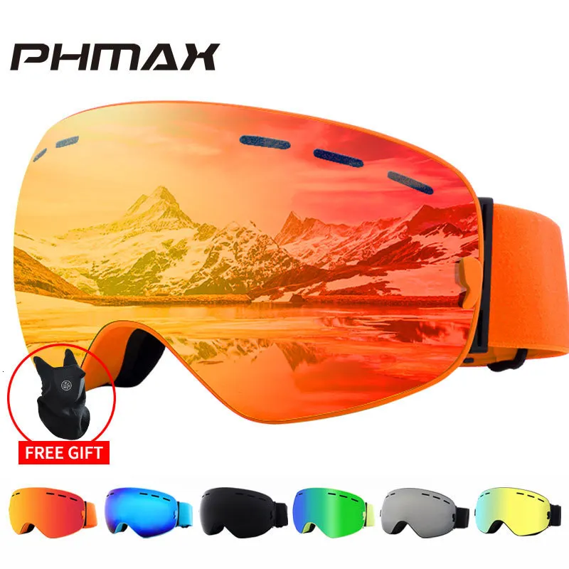 Уличные очки PHMAX Лыжные очки Зимние противотуманные лыжи UV400 Защита Двухслойные очки для сноуборда Мужчины Женщины 230926