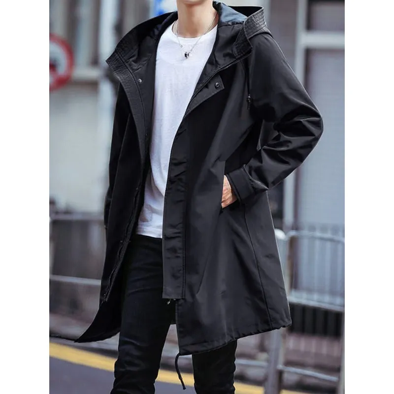 Herrgravrockar Spring Autumn Long Coat Men mode huva vindbrytare svart överrock casual jackor stor storlek 6xl 7xl 8xl 230925