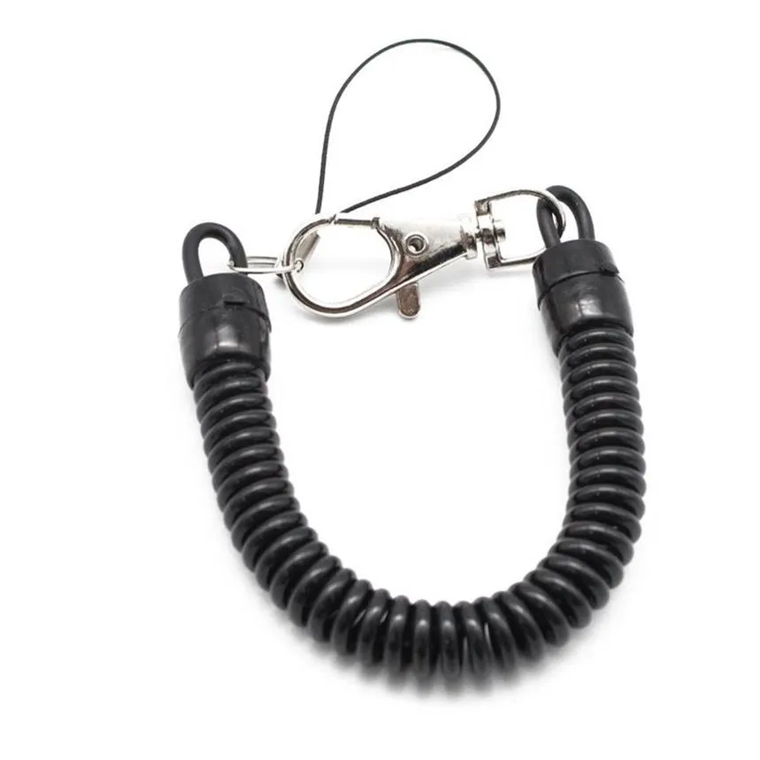 Plástico preto retrátil chaveiro mola bobina espiral estiramento corrente chaveiro para homens mulheres titular chave clara telefone anti perdido keyrin304d