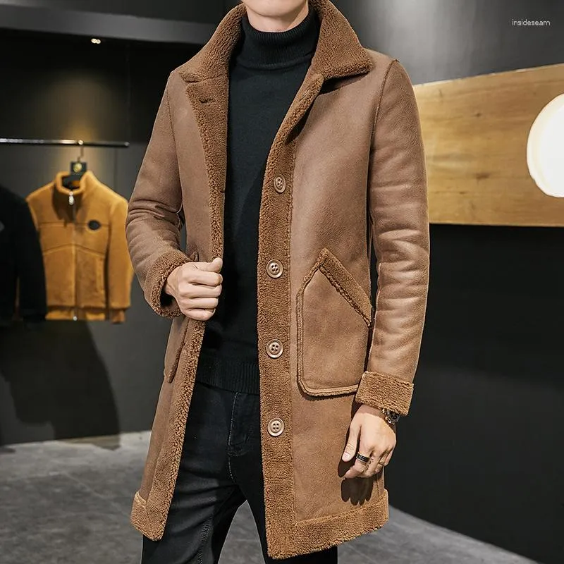 Overcoat Male Wool Blend Mid Long Winter Coat Men With Fur Collar Coat Men  Winter Trench