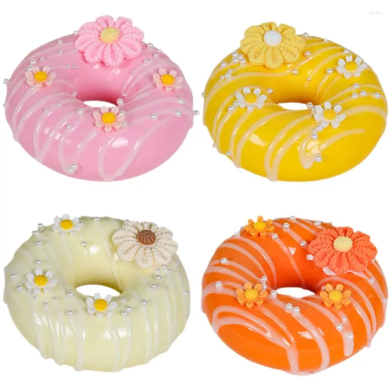 Party Decoration 4 PCS Donuts Dessert Models Artificial Cake Bread Christmas Ribbon Make Fake PVC Faux Food Props Pu Realistic