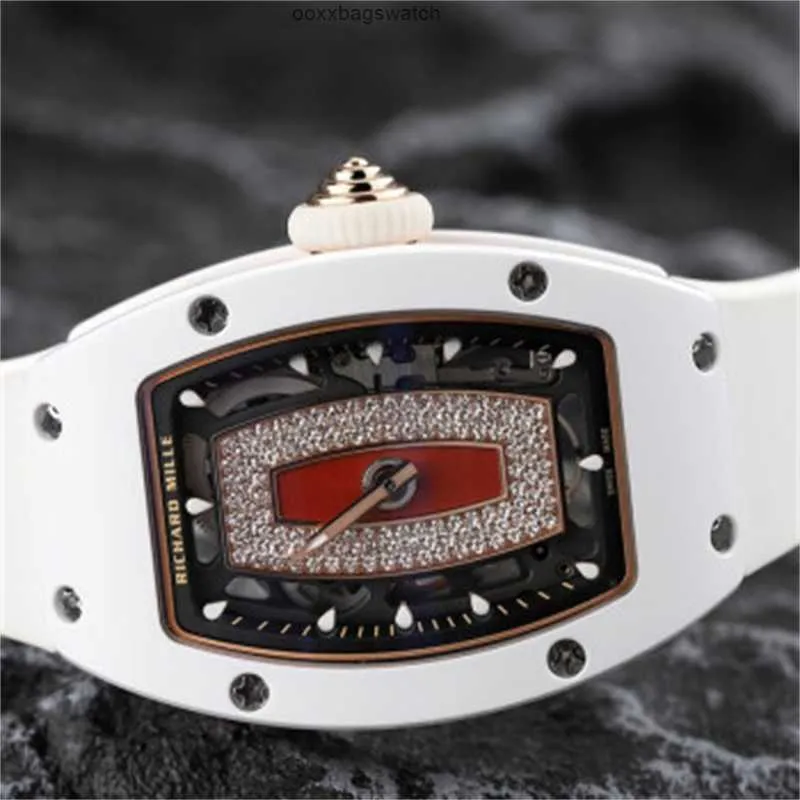 ミルズ腕時計リチャードミルウォッチ自動機械式スポーツ時計RM0701レッドリップホワイトセラミックローズゴールドプレートフェイスフルTダイヤモンド直径456 HBRQ