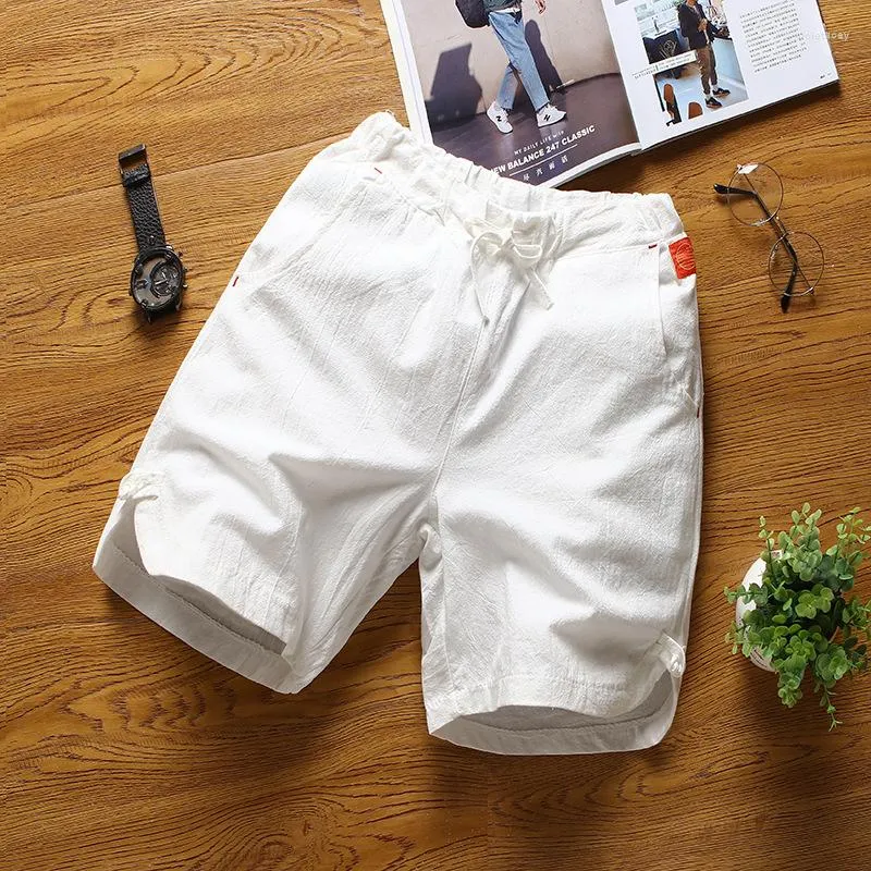 Мужские шорты, лето 2023, укороченные брюки из хлопка и льна, пляжные однотонные брюки