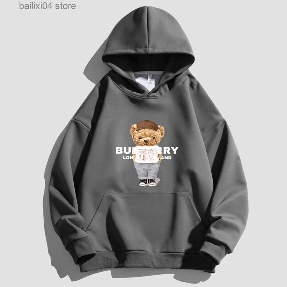 Heren Hoodies Sweatshirts Luxe Designer Hoodies Dames Sweatshirt Cartoon Beer Letter Bedrukt Fleece Losse Trui Mode Vrouwelijke Kleding T230926