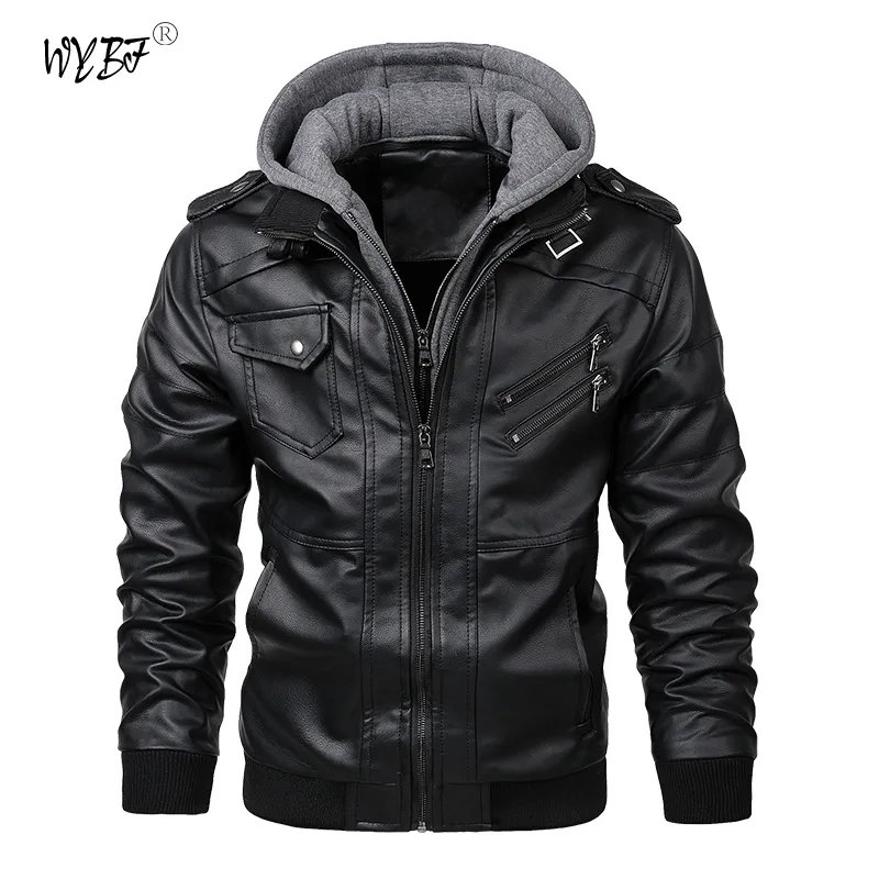 Utomhusjackor hoodies Spring Autumn Leather Jacket Men Hooded Slim Pu Motorcykel Causal Coat Mens Moto Biker Camping Klättringskläder 230926