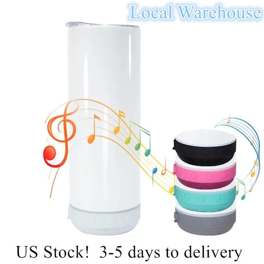 Almacén local 20 oz Sublimación Altavoz Bluetooth Vaso Sublimación Botella de agua inteligente Tazas de música inteligentes inalámbricas US-Abroa2169